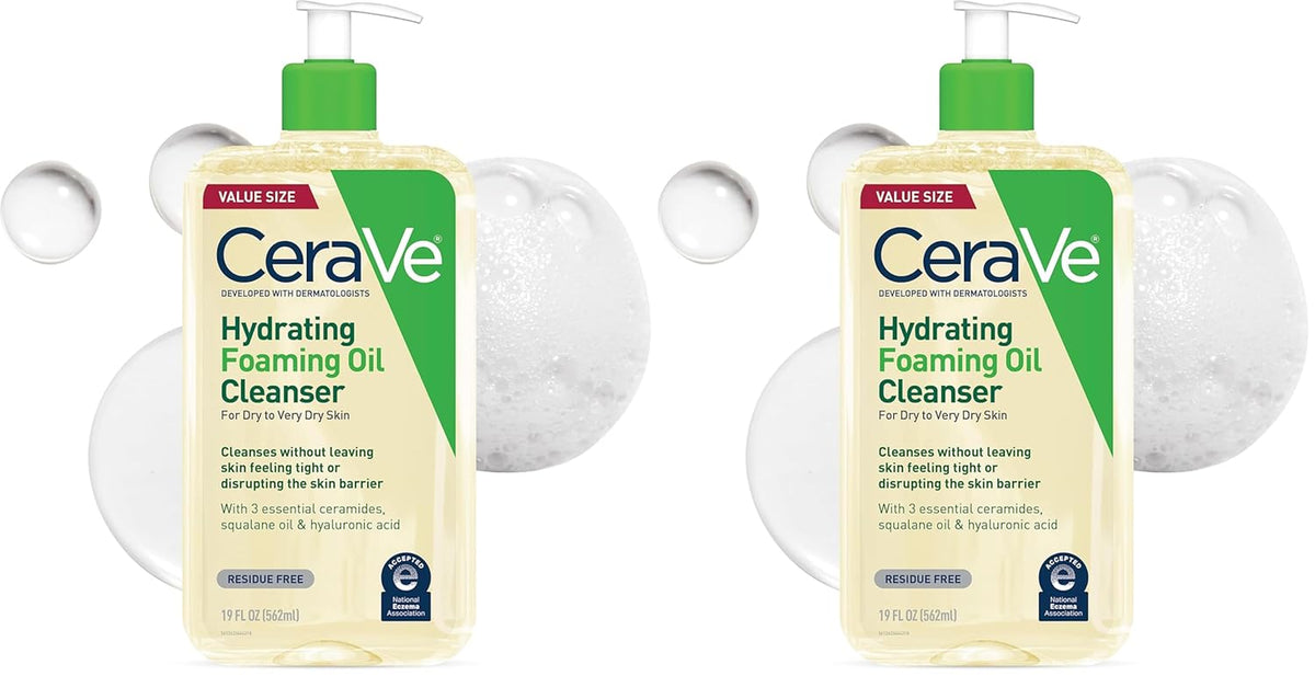 CeraVe Hydrating Foaming Oil Cleanser — Gentle Daily Wash for Dry, Sensitive & Eczema-Prone Skin (19oz)