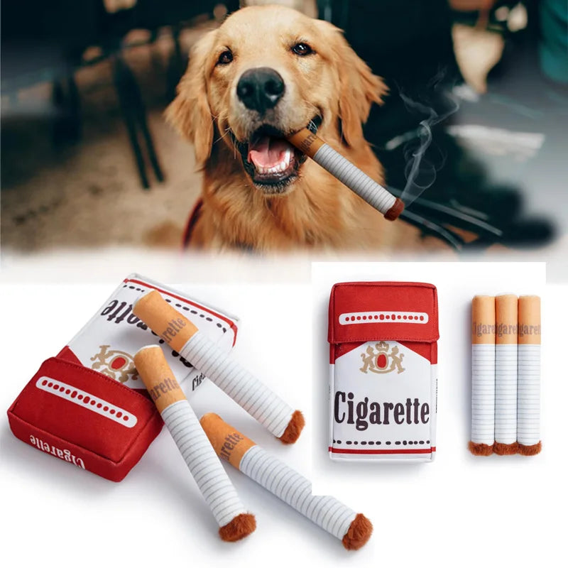 Cigarette Pack Squeaky Dog Toy – Funny Plush Gift