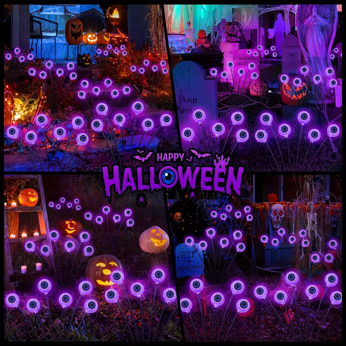 Halloween Outdoor Solar Eyeball Garden Lights Waterproof Purple Green Red LED Lawn Lights Yard Terraces Balcony Horror Decor