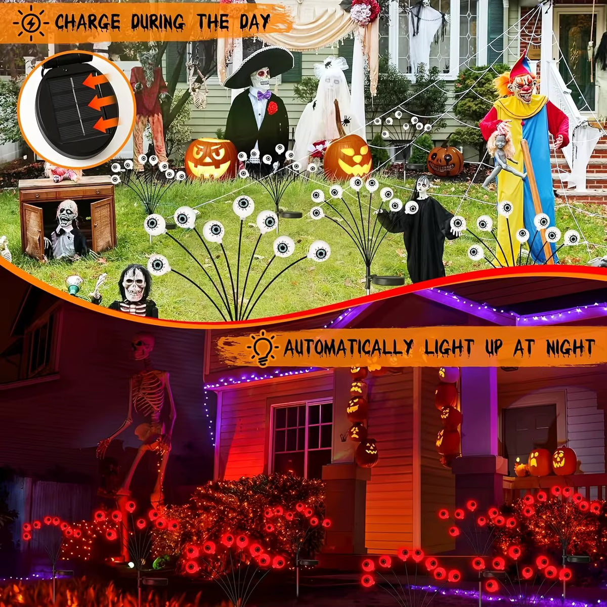 Halloween Outdoor Solar Eyeball Garden Lights Waterproof Purple Green Red LED Lawn Lights Yard Terraces Balcony Horror Decor