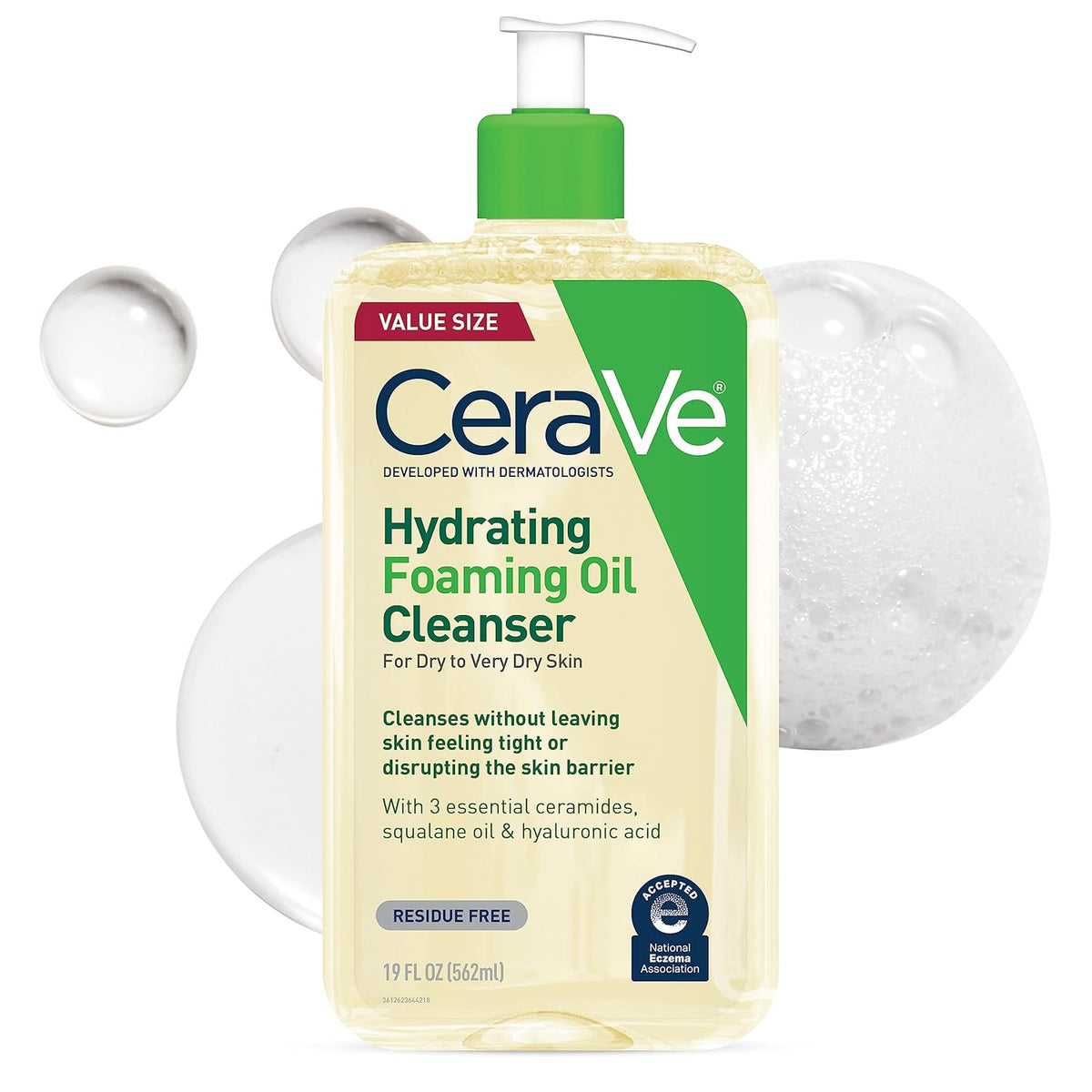 CeraVe Hydrating Foaming Oil Cleanser — Gentle Daily Wash for Dry, Sensitive & Eczema-Prone Skin (19oz)